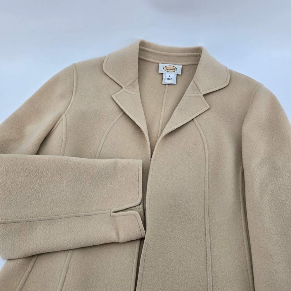 Talbots Wool Blazer Womens Open Front Tailored Notched Lapel Camel Tan Size‎ 8